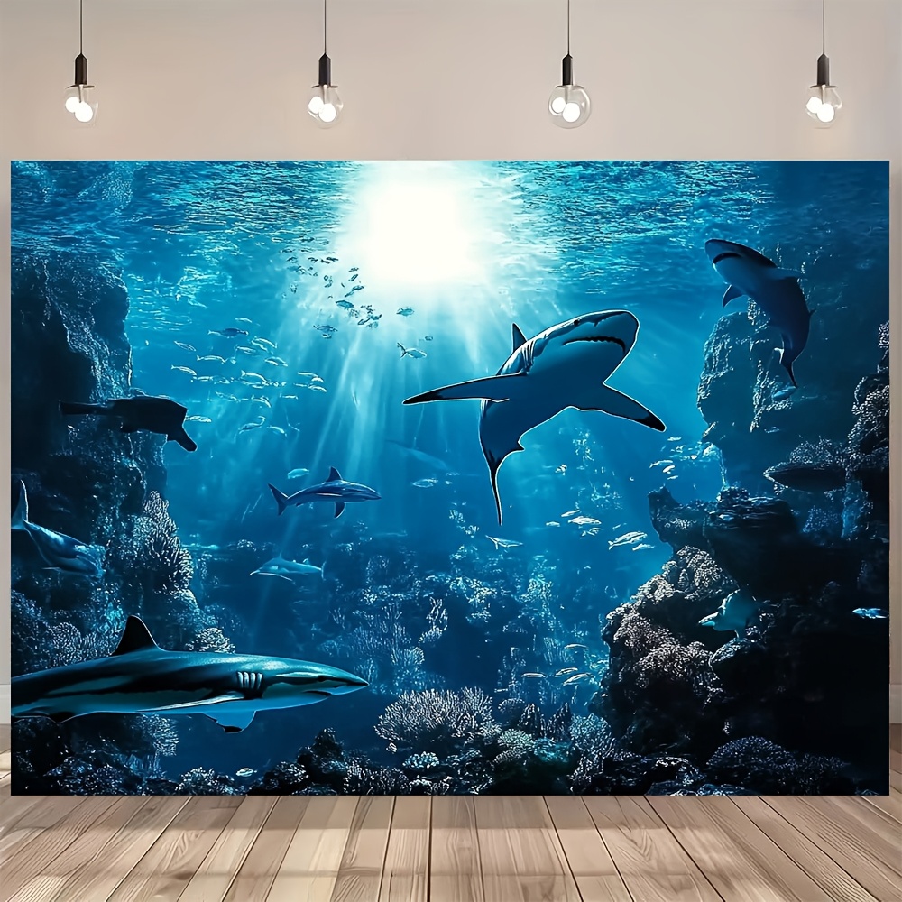 Marine Aquarium Home - Majestueus diepzeehaai wandtapijt blauwe oceaan zeeleven