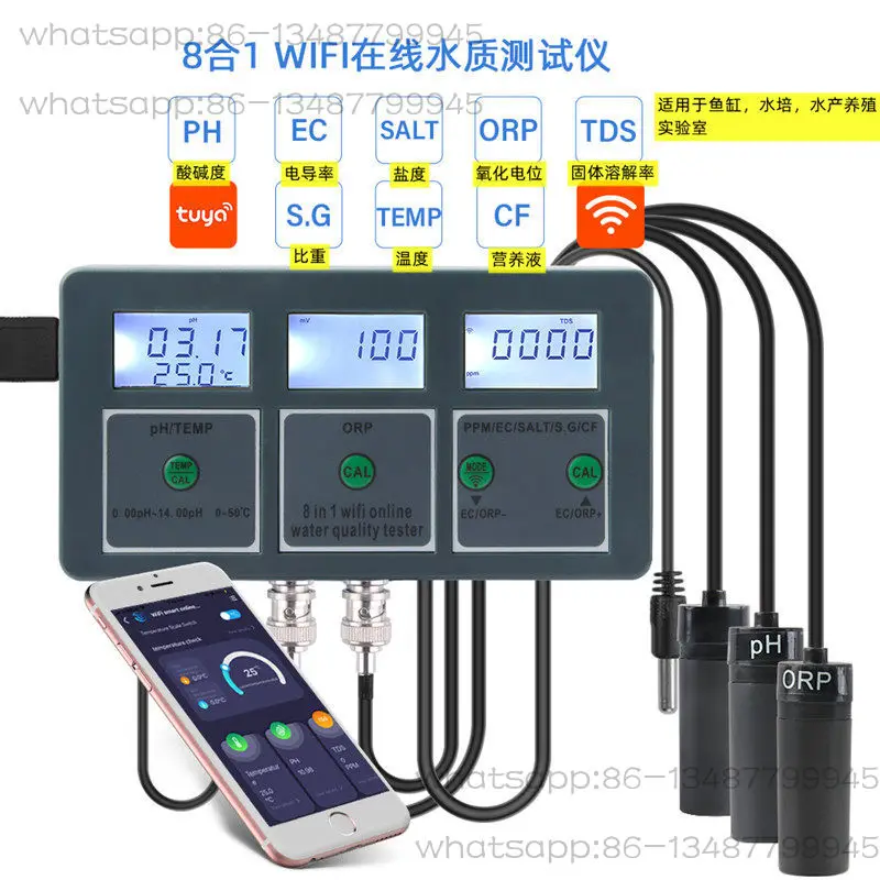 Marine Aquarium Water Analyzer - Tuya 7-in-1 online waterkwaliteitsmeter, aquarium-ORP-analysator voor
