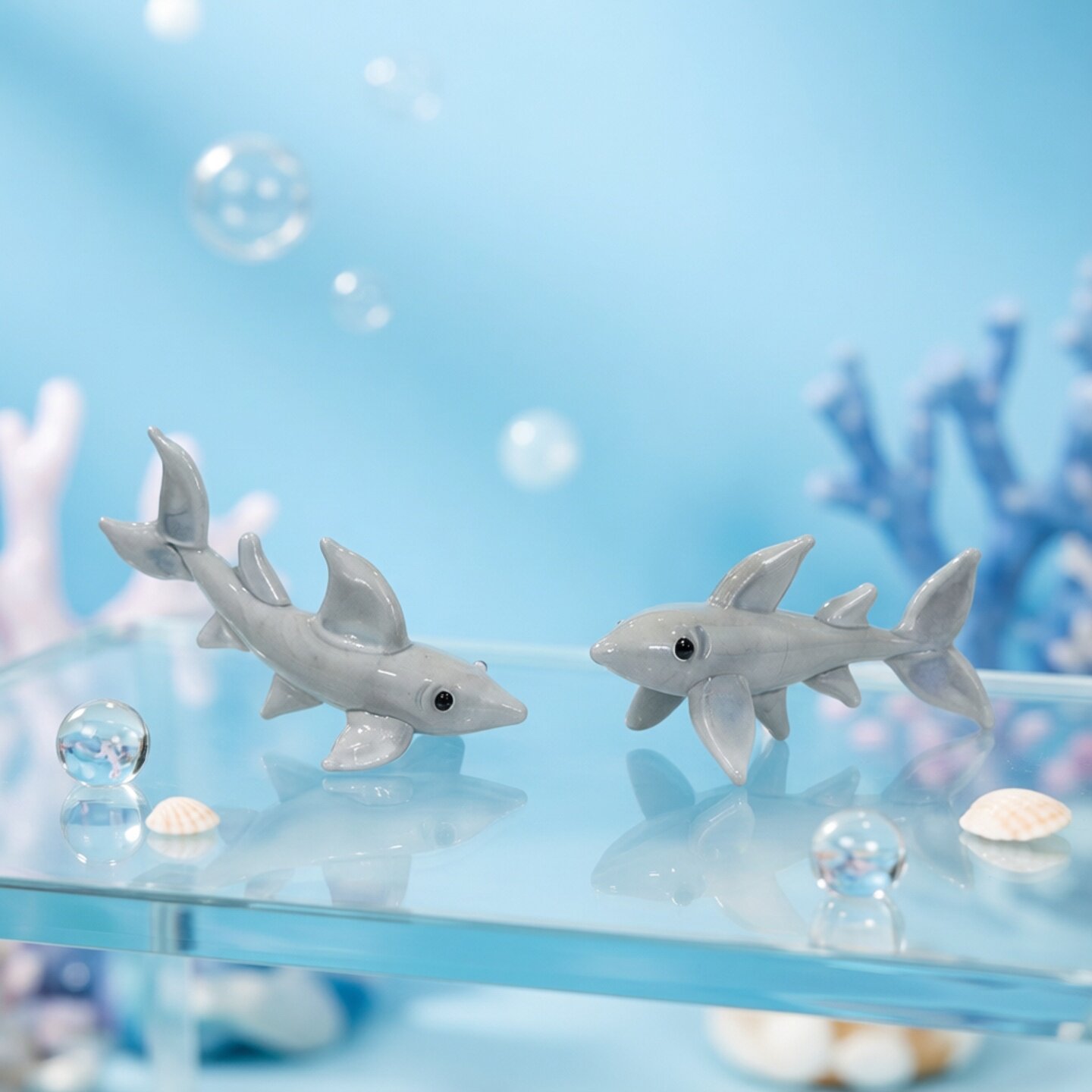 Handgemaakt mini glazen haaien - Marine Aquarium Home recensie en prijs